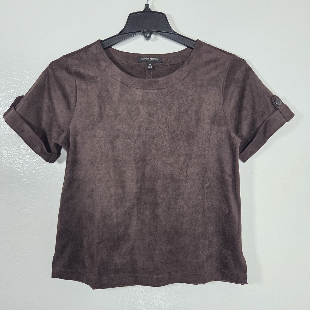 Banana Republic Brown Vegan Suede Short Sleeve Top M